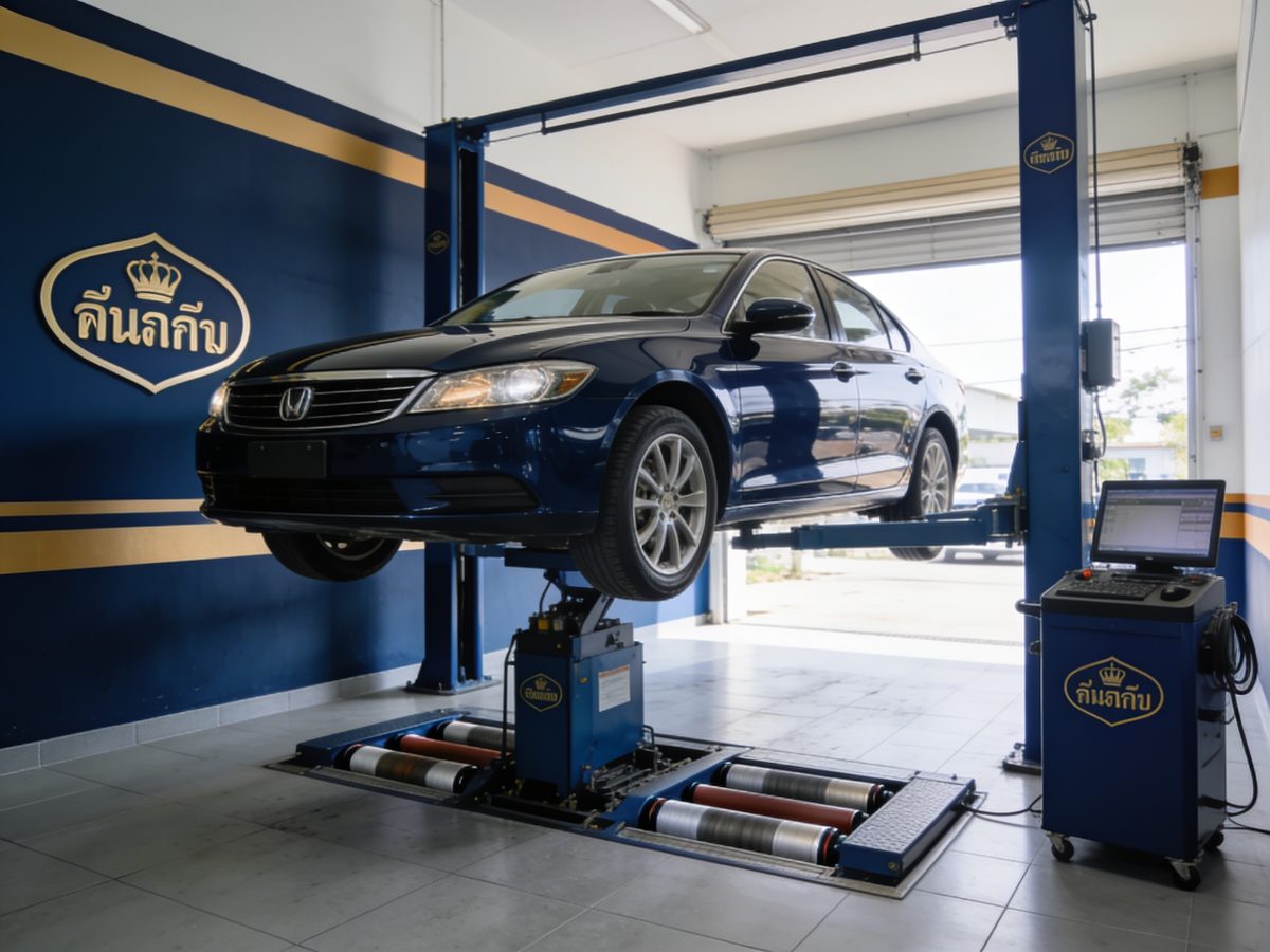 เครื่องทดสอบเบรกและช่องตรวจสภาพรถภายในศูนย์ ตรอ.มงคล