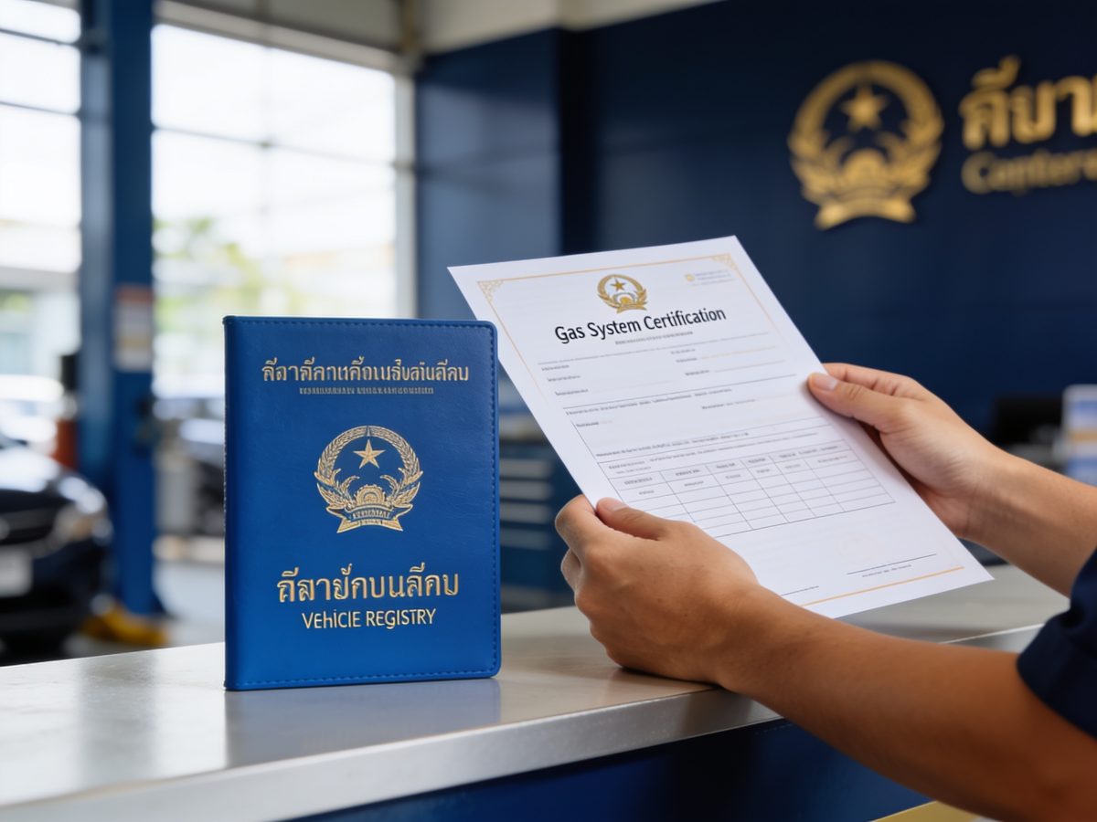 ใบรับรองการตรวจและทดสอบแก๊ส พร้อมเล่มทะเบียนรถ