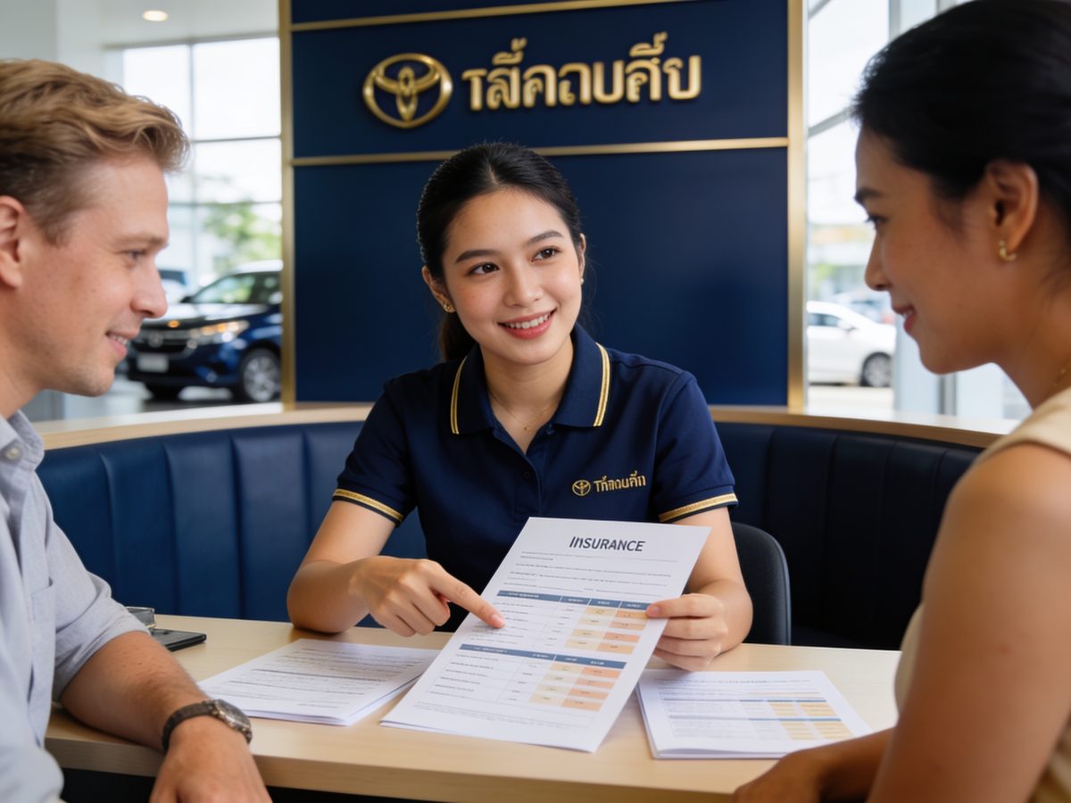 ทีมงานอธิบายแผนความคุ้มครองประกันภัยให้ลูกค้าที่เคาน์เตอร์